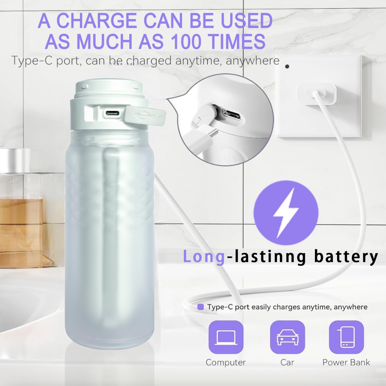 Bidet portatile per viaggi e servizi igienici 320 ml Bidet portatile ricaricabile con batteria da 800 mAh IPX7 impermeabile igiene personale pulizia post-partum cura per donne bambino anziano