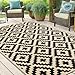 Smiry Waterproof Outdoor Rug 5x8 ft, Reversible Plastic Straw Patio Camping Rugs, Outdoor Indoor RV Mat Carpet for Patio, Outside Entry, Backyard, Deck, Bench, Picnic, Camper, Black & Beige