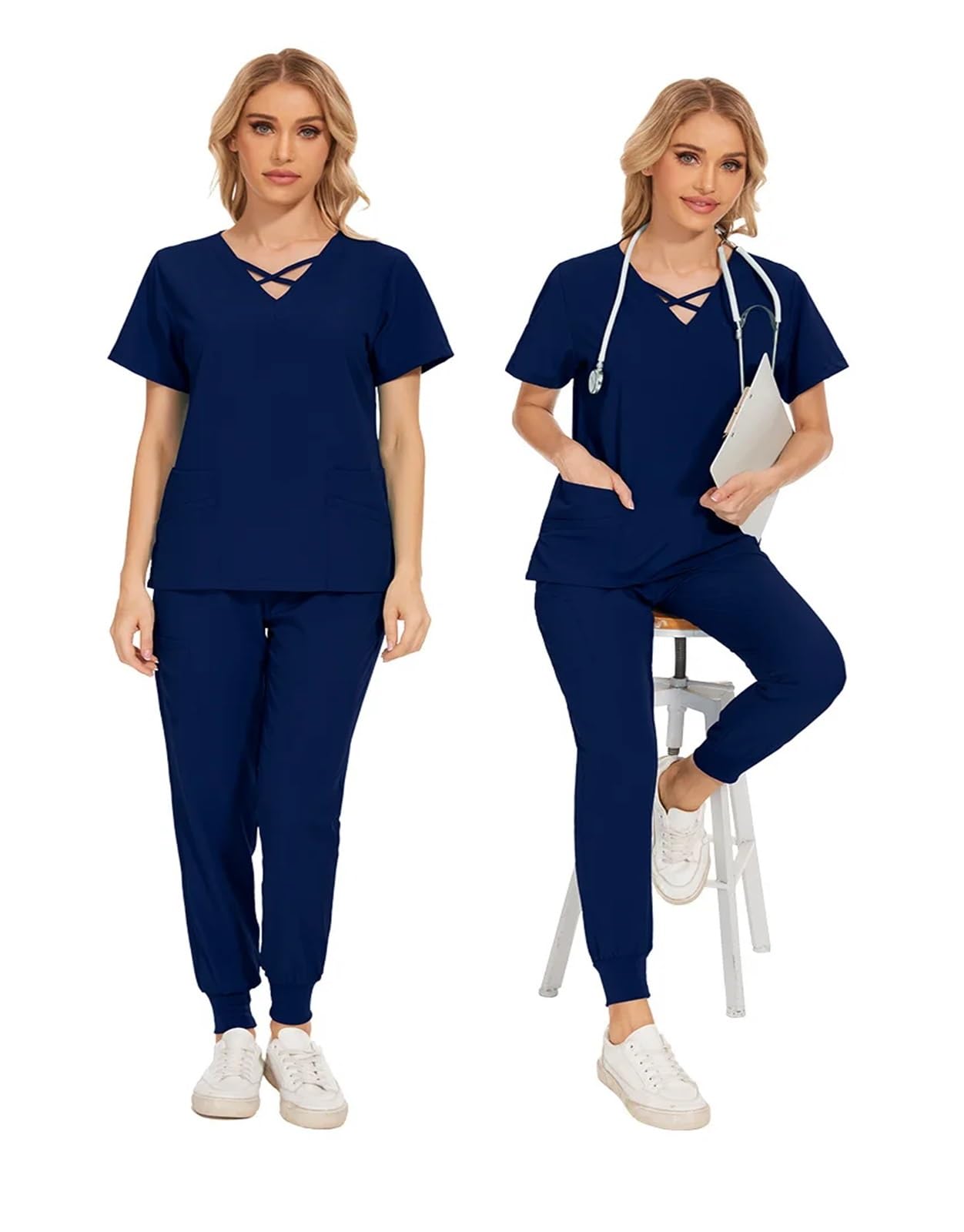 Divisa Infermiere Donna Set di Scrub da Donna Slim Fit Uniformi mediche Abiti Chirurgici for Medici Accessori for Infermieri Salone di Bellezza Spa Tuta da Lavoro