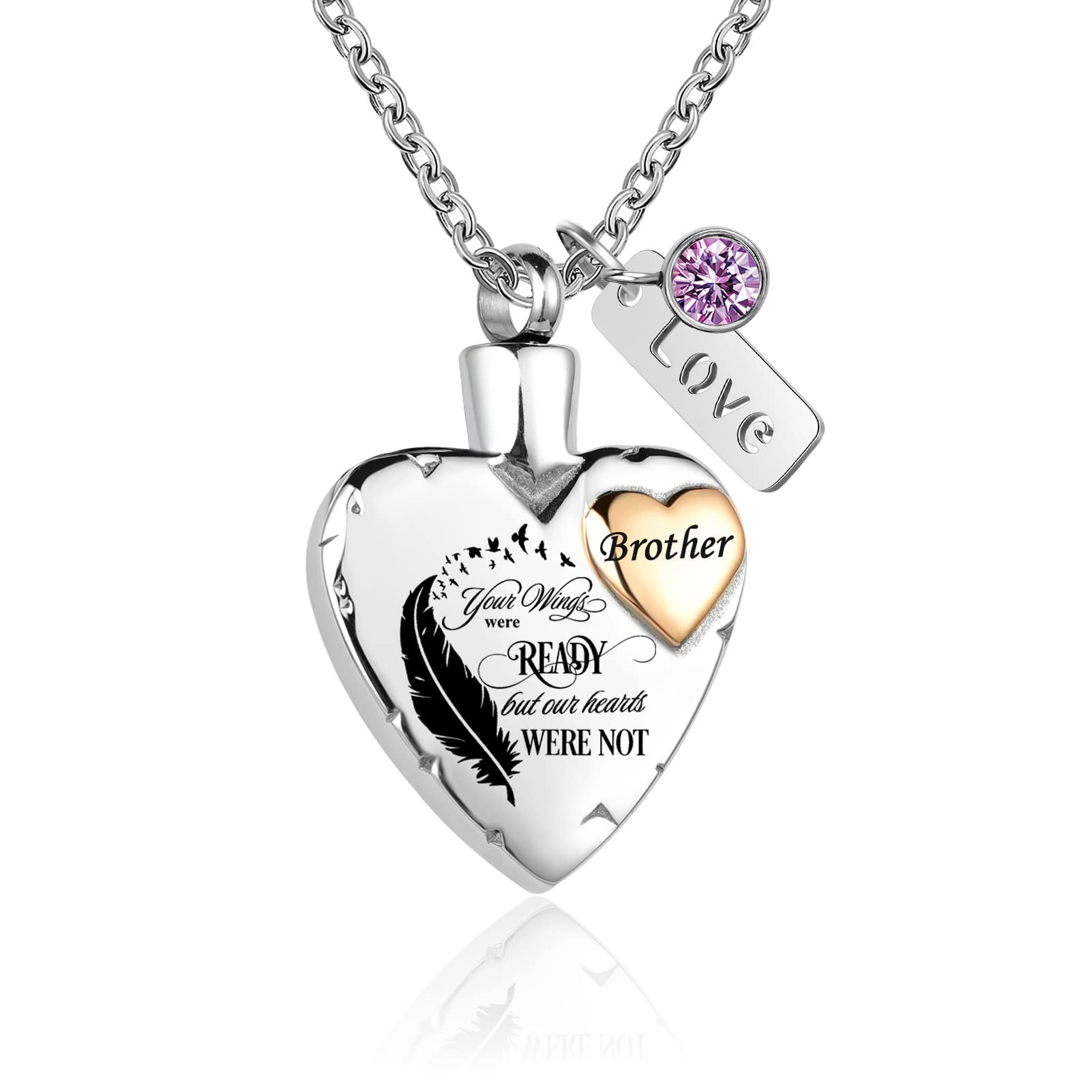 LuxglitterLin Heart Urn Necklace for Ashes Cremation Memorial Keepsake Jewelry for Loved Ones -Your Wings were Ready My Heart was Not