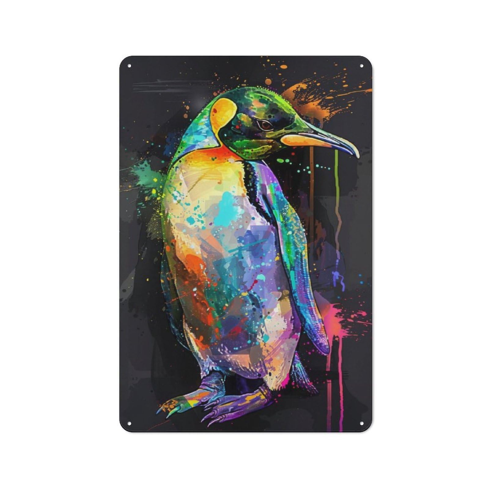 Rustic Penguin Popart Painting Decorative Tin Sign 30x20cm, Cottage Wall Art for Cottage, Kitchen, Hallway Or Breakfast Nook