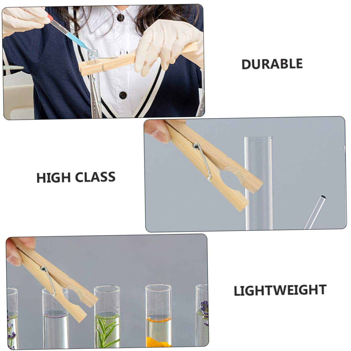ULTECHNOVO Pince pour Tube à Essai en Bambou Naturel, Résistant la Chaleur Longue Poignée, Lot de 20 Pièces pour Laboratoire et École