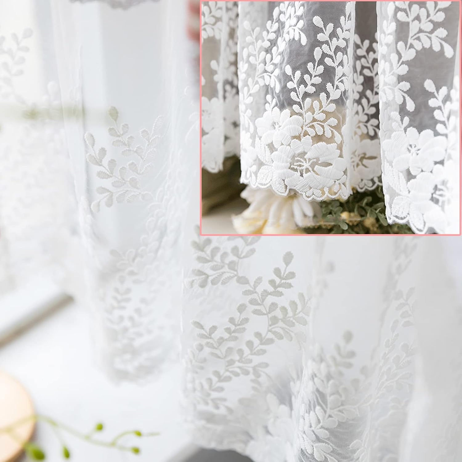 Beautiful Kitchen Curtain pink plaid, White lace embroidery stitching Tier Curtains Panel, Decorate Cafe, Living room, Bedroom, Small Window Valance rod pocket ( Size : W200xH40cm/78.7x15.7in )