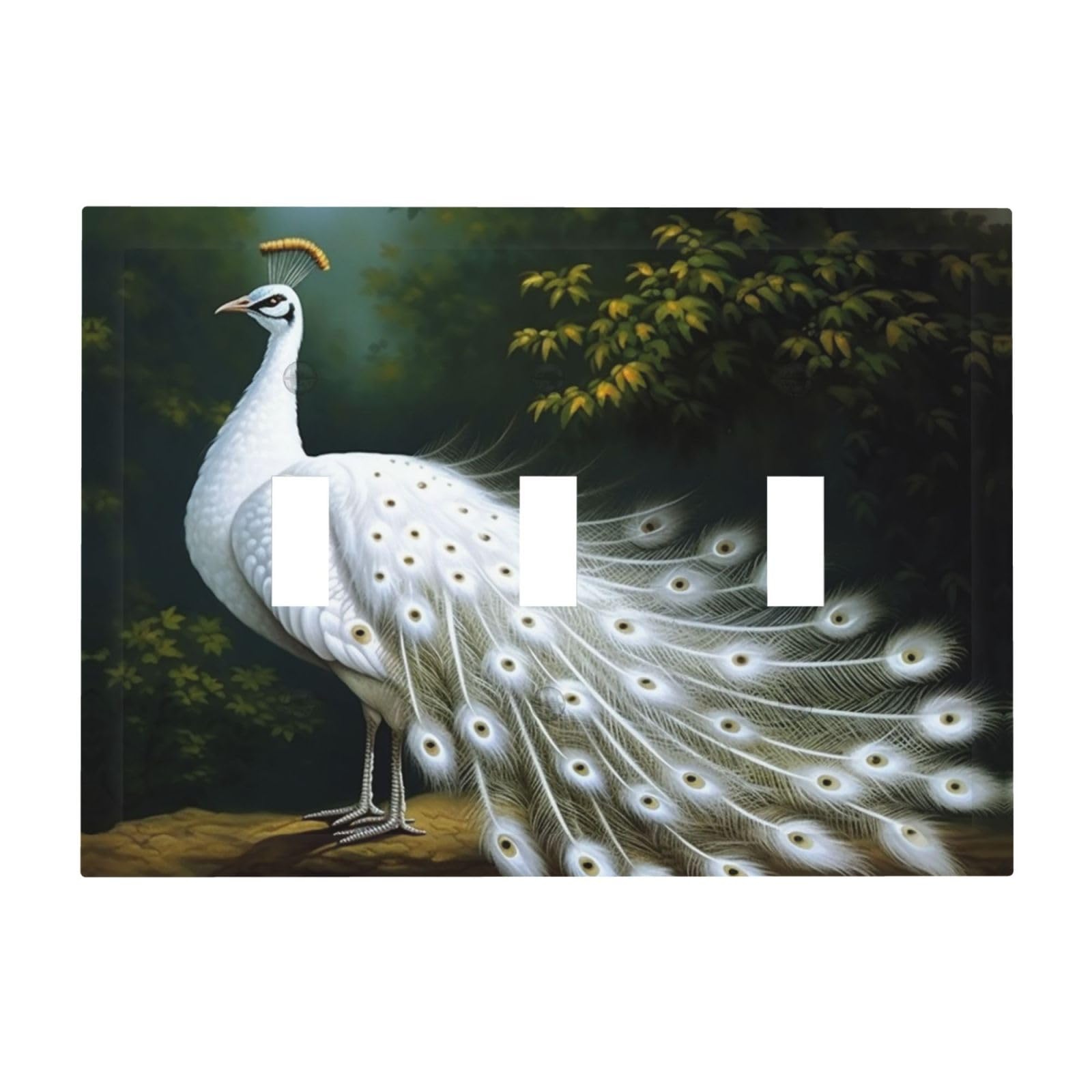 Kloph White Peacock Decorator Light Switch Covers Wall Plate 3-Gang Mid Size 6.7" X 4.8" Triple Toggle Switch Wallplate Decorative 3 Gang Wall Switch Plate Covers Polycarbonate Thermoplastic
