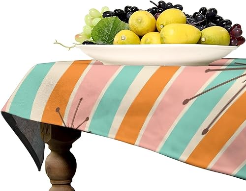 Miniatura 724 de Mantel floral hippie, diseño retro de los años 70, naranja, rosa, azul, floral, bohemio, estampado estético de margaritas, para fiesta, picnic