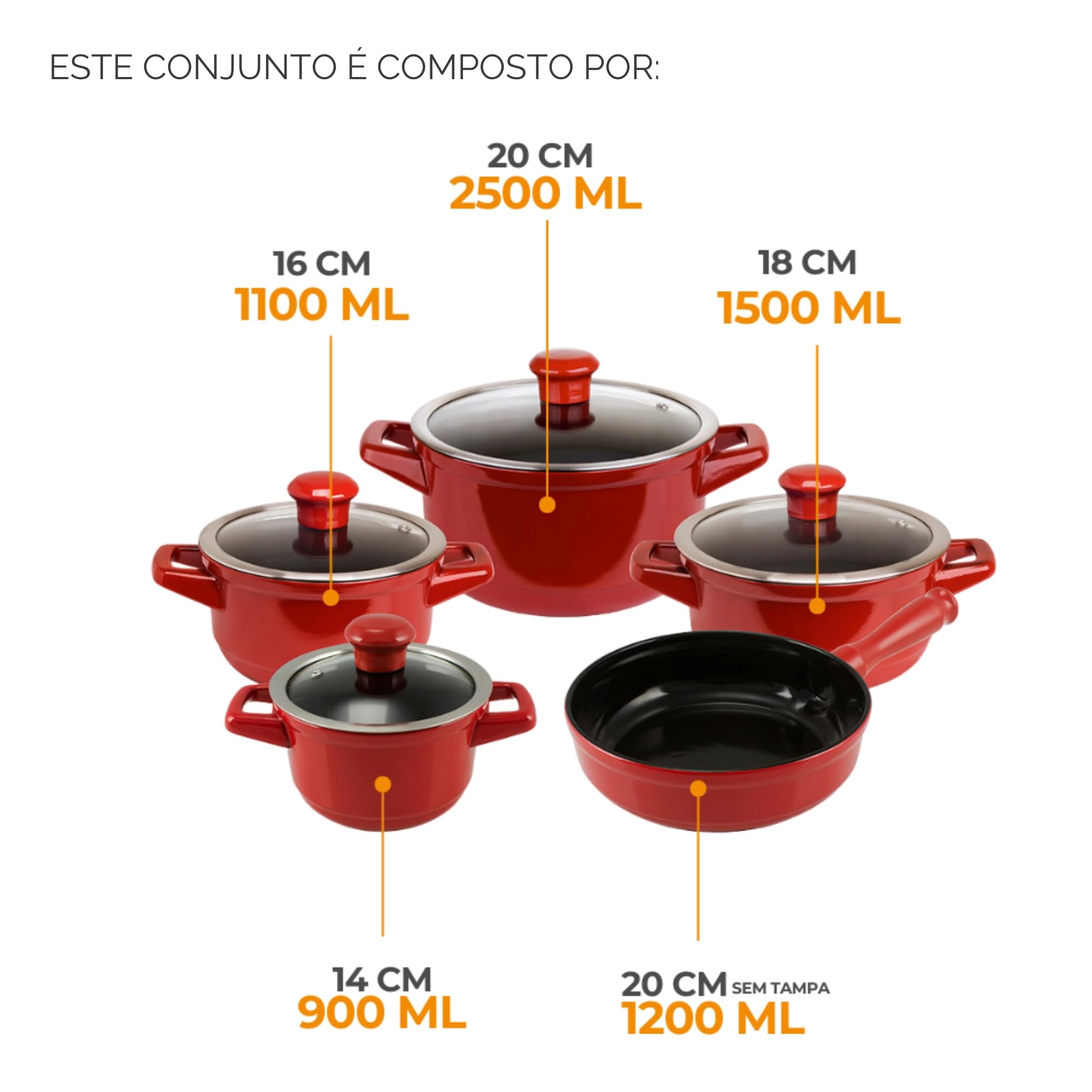 Ceraflame Conjunto Panelas de Cerâmica Duo Smart 5 Peças Pomodoro