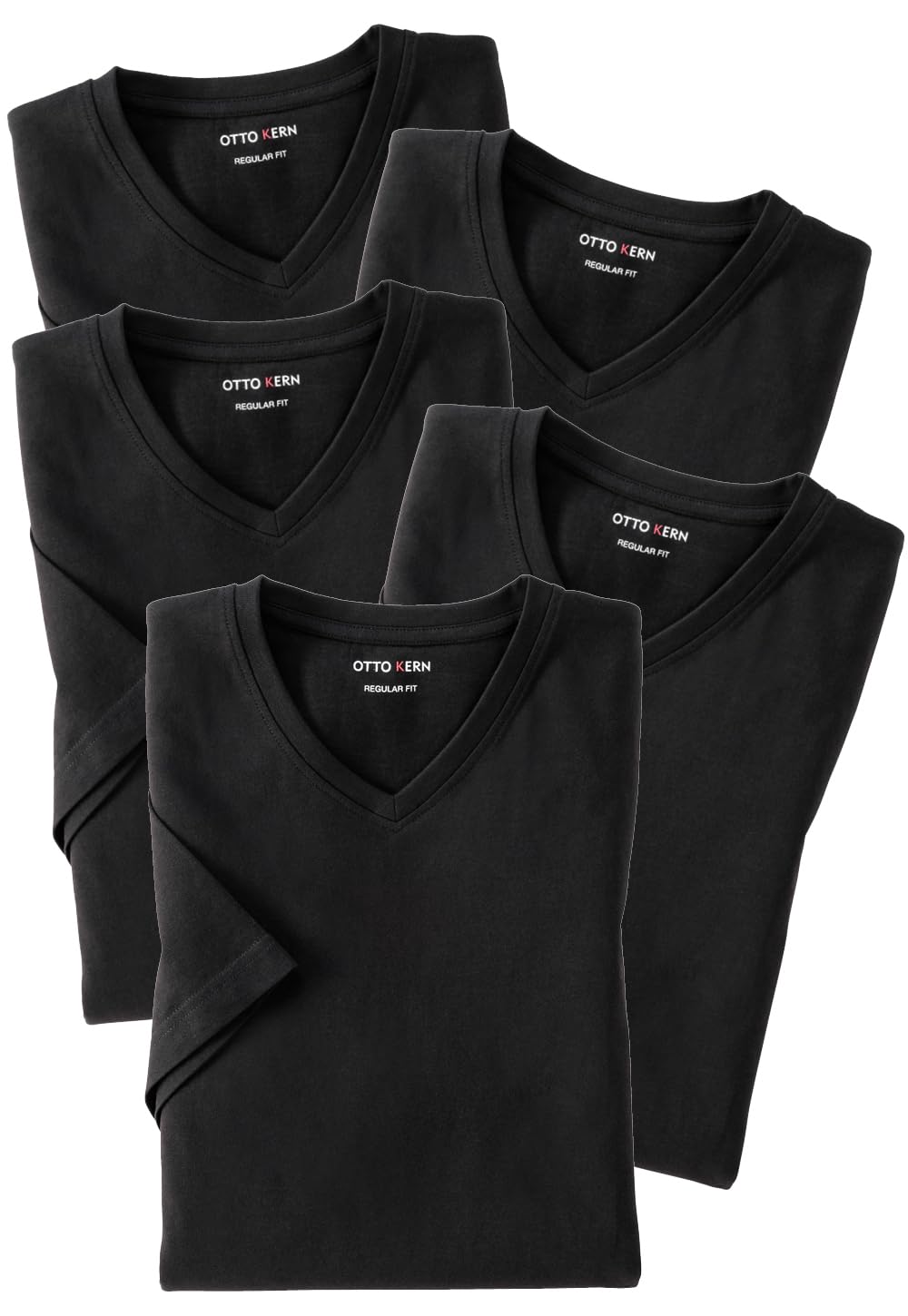 Otto Kern T Shirt Herren im 5er Pack, 5x Kurzarm-Shirts mit V-Ausschnitt, atmungsaktive T-Shirts Herren Schwarz und Weiß aus 100% Baumwolle, Schwarz, Gr. XL