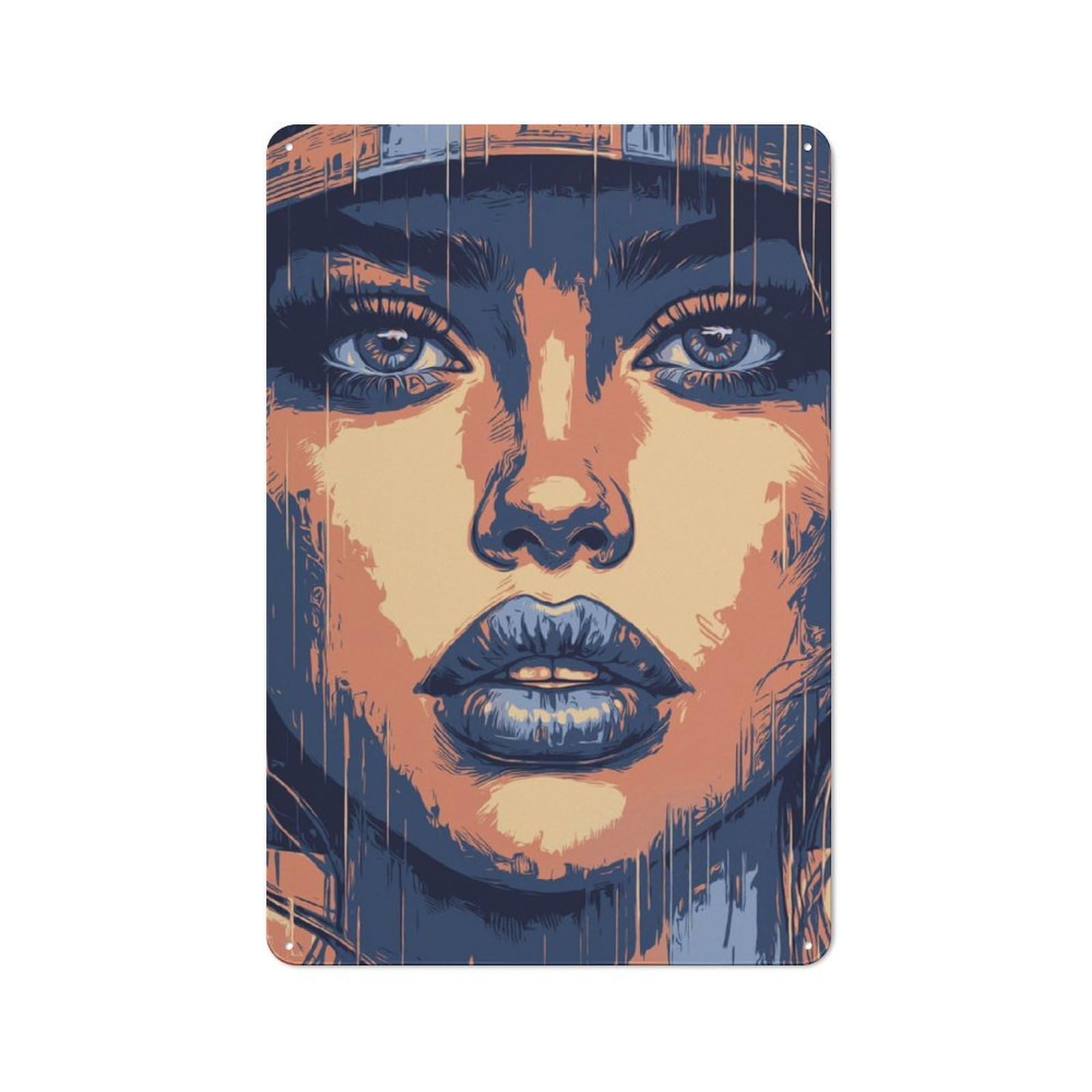 Junmoney Woman In Rain Metal Plaque 30X20cm With For Workshop Wall, Retro Decor, For Garage, Workshop And Man Cave Decoration