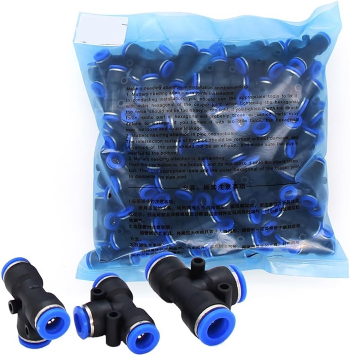 50 raccordi pneumatici in polietilene a 3 vie per tubi da 4 mm, 6 mm, 8 mm, 10 mm, raccordi a bloccaggio rapido per tubo dell'aria in plastica resistente