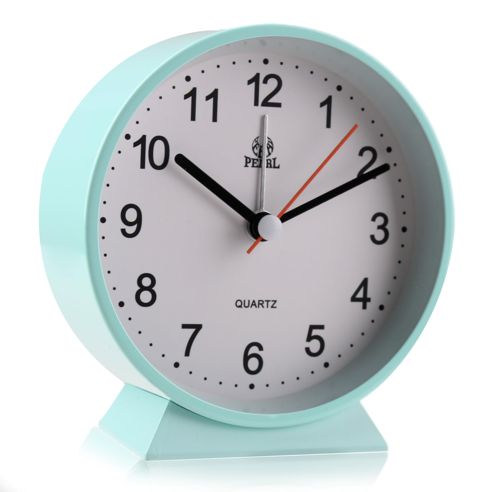 Small Bedside Analogue Alarm Clock with Night Light for Office Bedroom School Travel Heavy Sleeper Super Silent Non Ticking Simply Round Metal Desk Clocks Battery Powered for Elderly Adults Child Gift