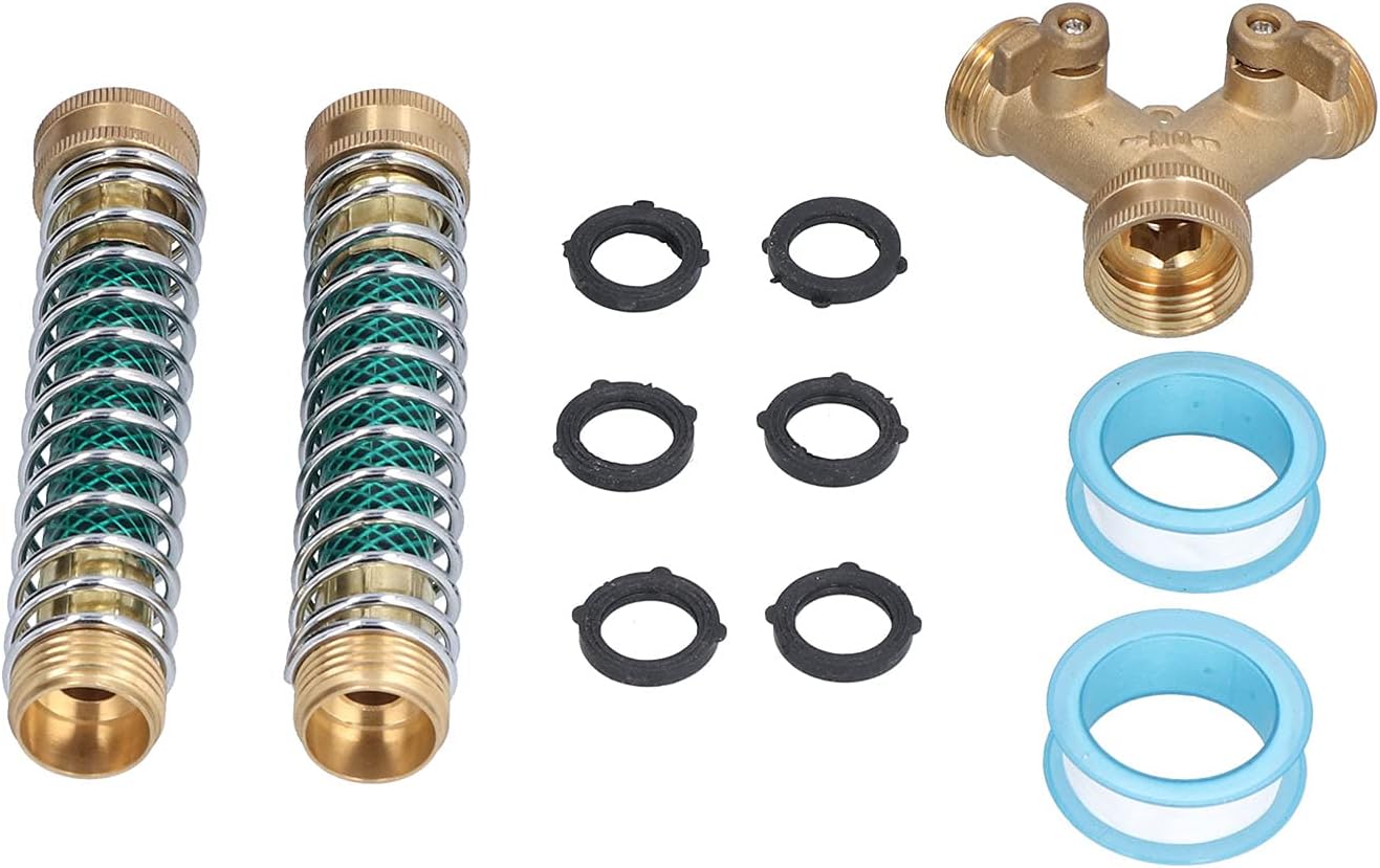 Hose Splitter Brass 2 Way Heavy Duty Water Hose Connector with Rubber Washers - Leakproof Anticorrosive Design, Easy Valve Control, Outdoor Garden Use