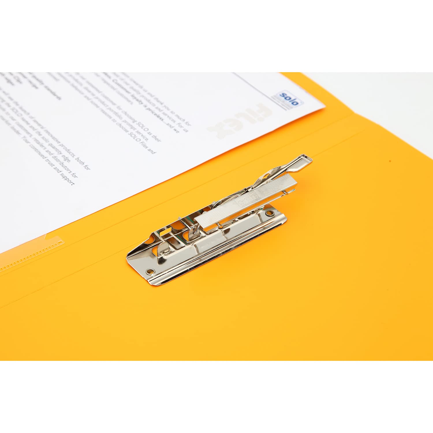 Solo A4 Punchless Lever Clip File with Inside Transparent Pocket (Yellow, Pack of 1) 2