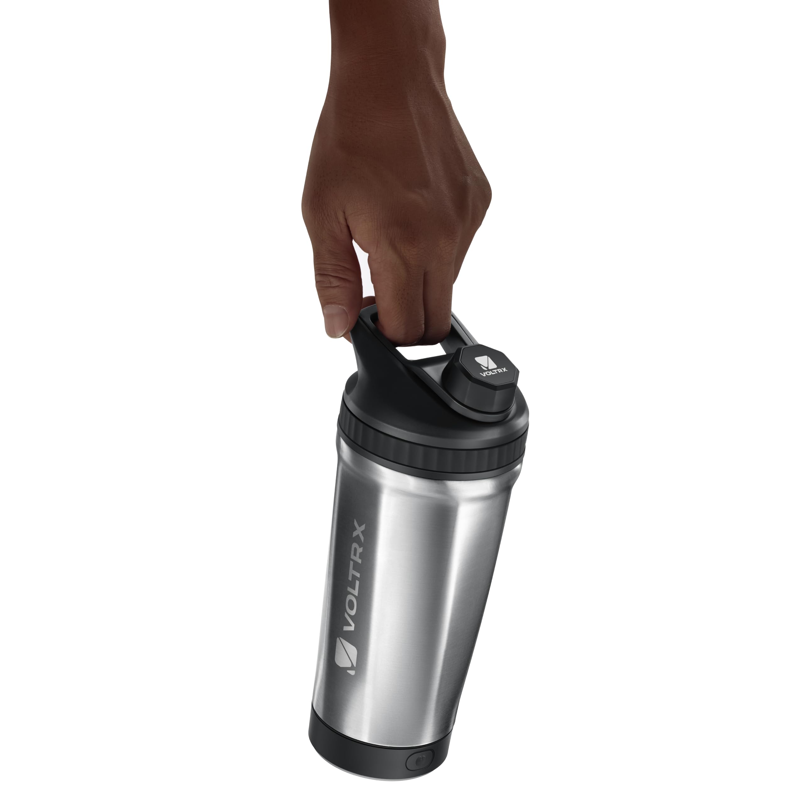VOLTRX ChillMix Shaker Bottle Insulated Stainless Steel - USB C Rechargeable Electric Protein Shake Mixer, Shaker Cups for Protein Shakes and Meal Replacement, Chrome Steel, 16 oz