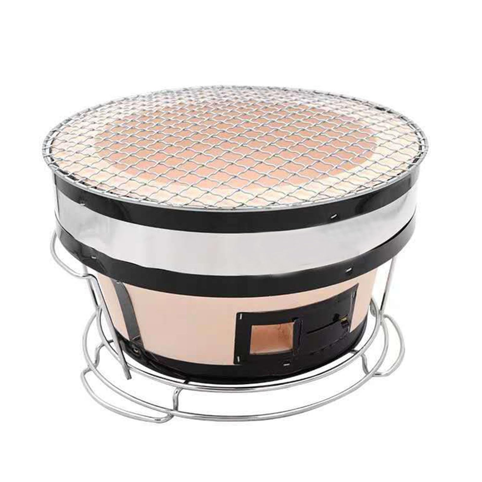 Przenośny japoński ceramiczny grill na węgiel drzewny okrągły design z metalowym rusztem beżowy 27 x 27 x 17 cm idealny na kemping i gotowanie w domu sprzęt do grillowania na świeżym powietrzu