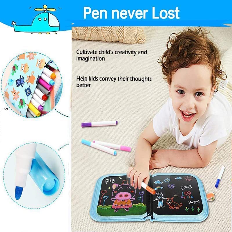 OMAZING KITCHEN Reusable & Erasable Doodle Slate Painting Kit for Kids & Toddlers - Travel Activity Preschool Doodle Book with Wet Wipes & Colors 4
