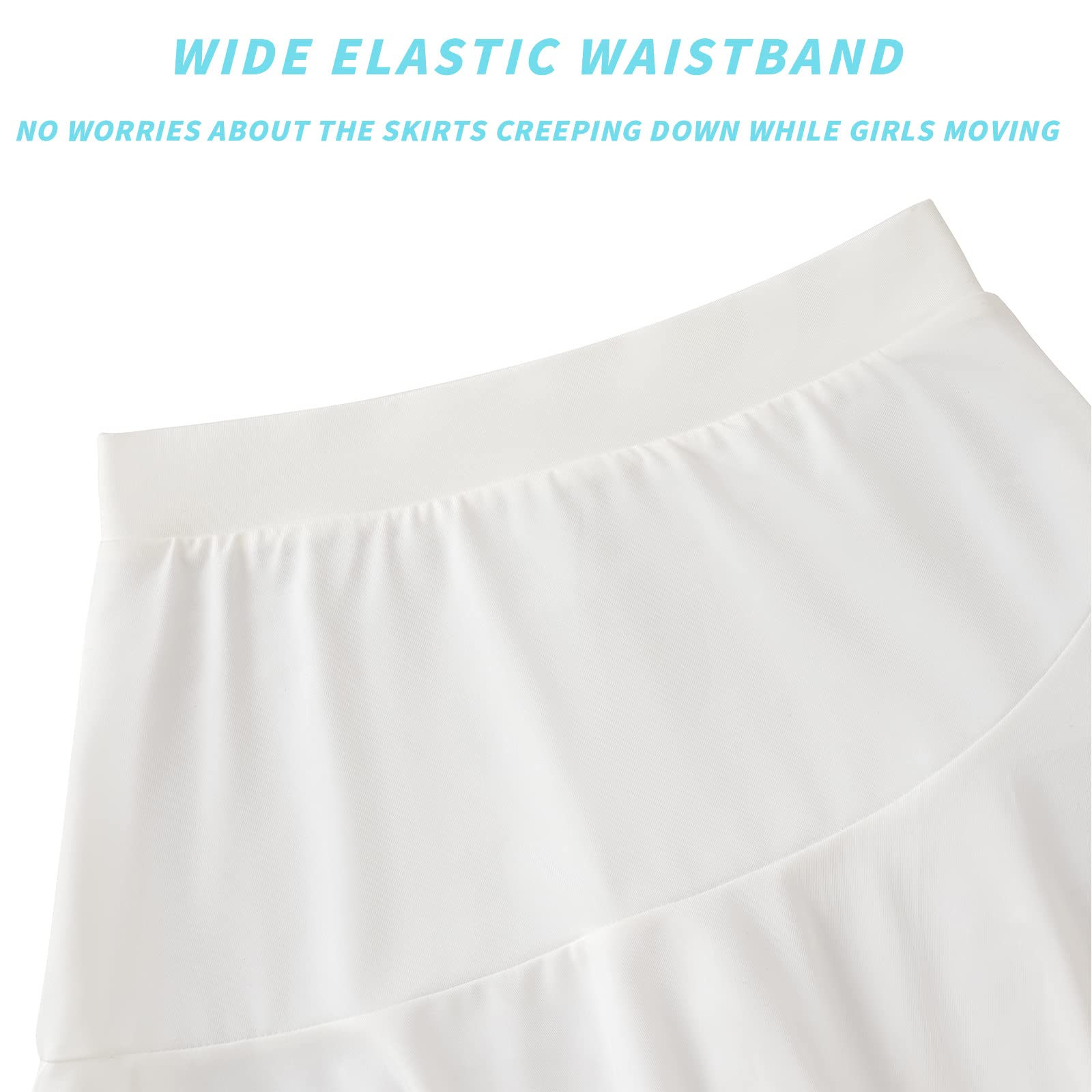 MERIABNY Girls Tennis Skirt with Built-in Shorts Athletic Skort for Golf Running, 6-12 Years Old, White, 8-9 Years - Image 3 thumbnail