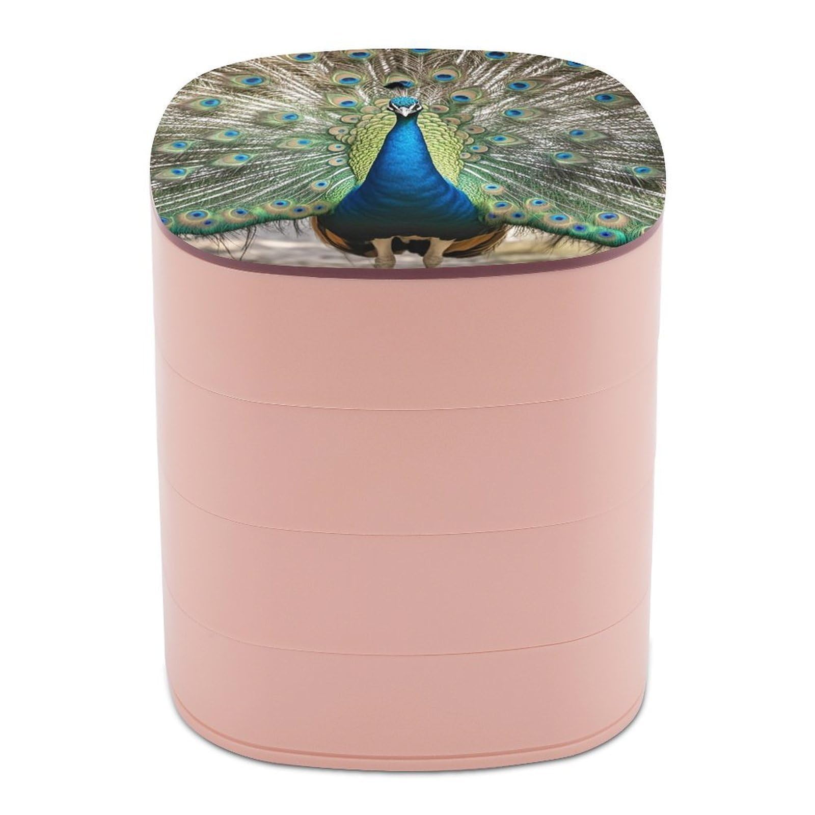 FekiLoot Rotating Peacock Pattern Jewelry Box Large Capacity Jewelry Organizer with Mirror 4 Tier Hoop Ring And Earring Holder With Lid Small Travel Jewelry Case for Women