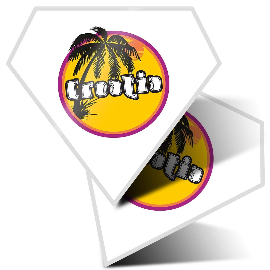 2 x Diamond Stickers 7.5 cm - Croatia Sunset Palm Tree Travel Fun Decals for Laptops,Tablets,Luggage,Scrap Booking,Fridges, #7130