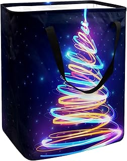 nakw88 Panier à linge en forme de sapin de Noël avec lumières colorées, étanche, pliable, poignée souple, supports amovibles