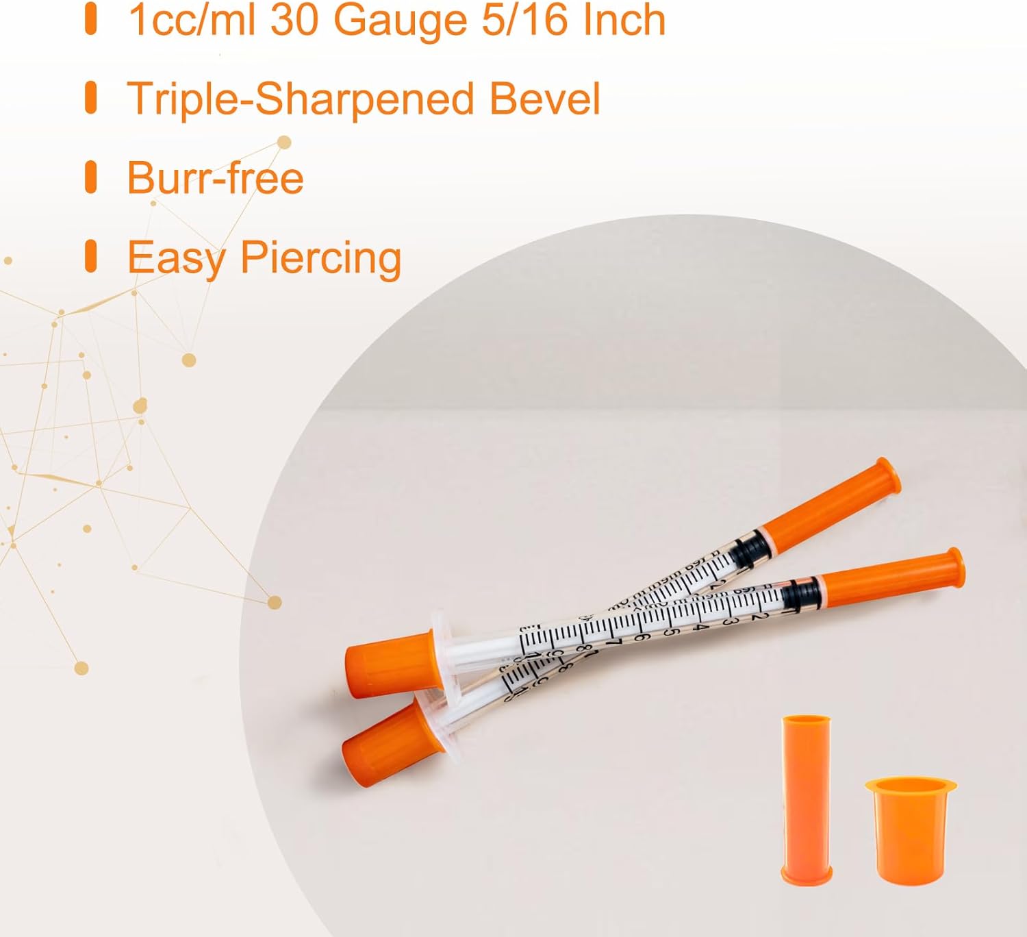 100 Pack U-100 Syringes, 1ml/cc 30G 5/16" (8mm) Disposable Syringe, Individually Packed
