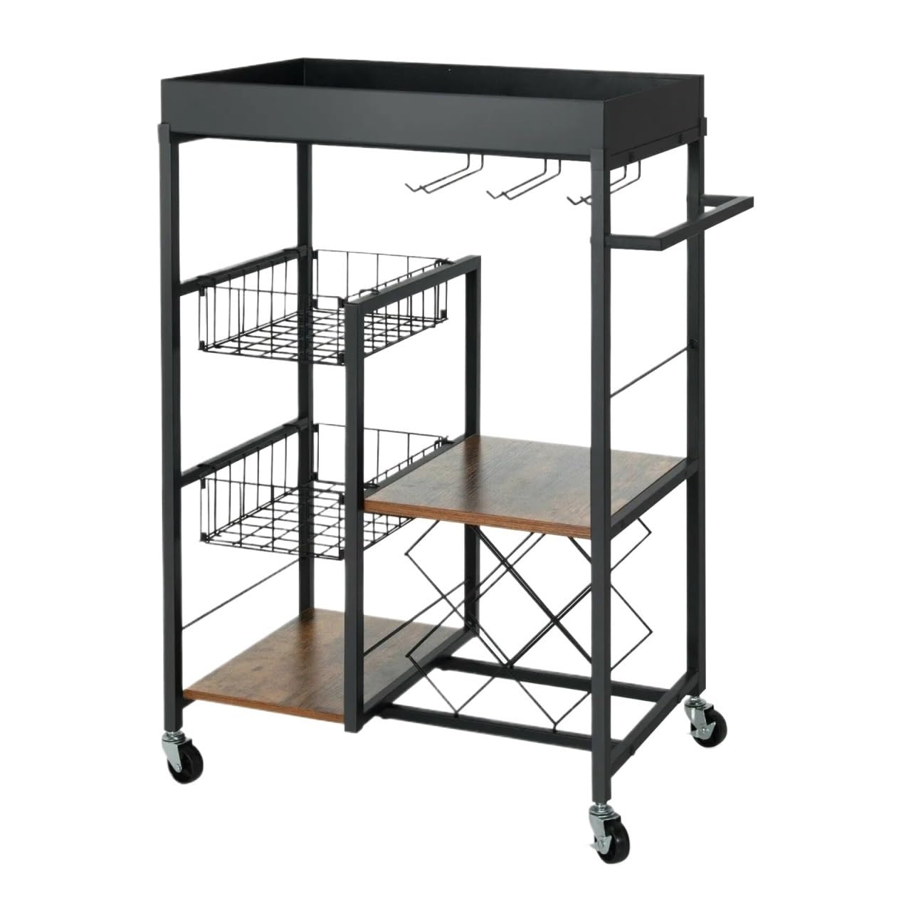 Cocina Carrello da bar cucina a 4 livelli portata con rotelle Portabottiglie Cestino vassoio rimovibile Estante de almacenamiento