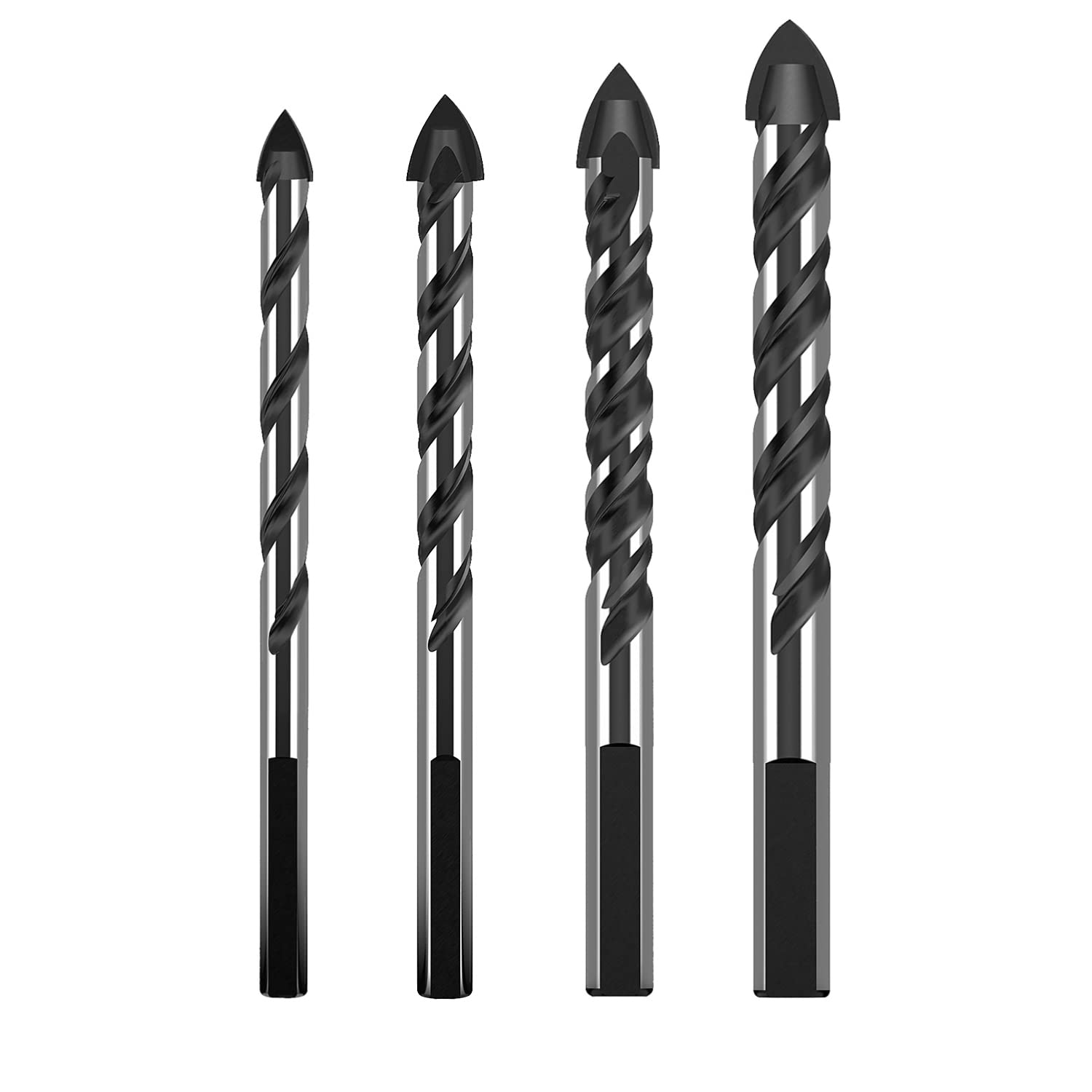 4-PCS Masonry Drill Bit Set & Concrete Drill Bit Set, 6mm-12mm Professional Carbide Drill Bits Tip for Glass, Tile, Brick, Cement Concrete Plastic Wood