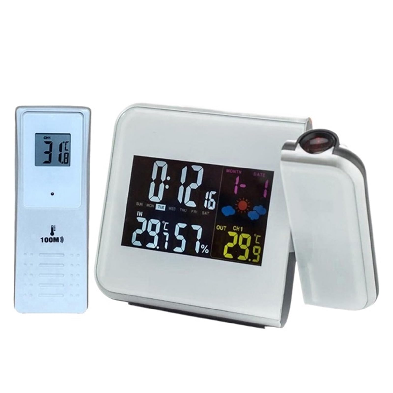 Reloj digital proyector de hora para escritorio con medición de temperatura y humedad