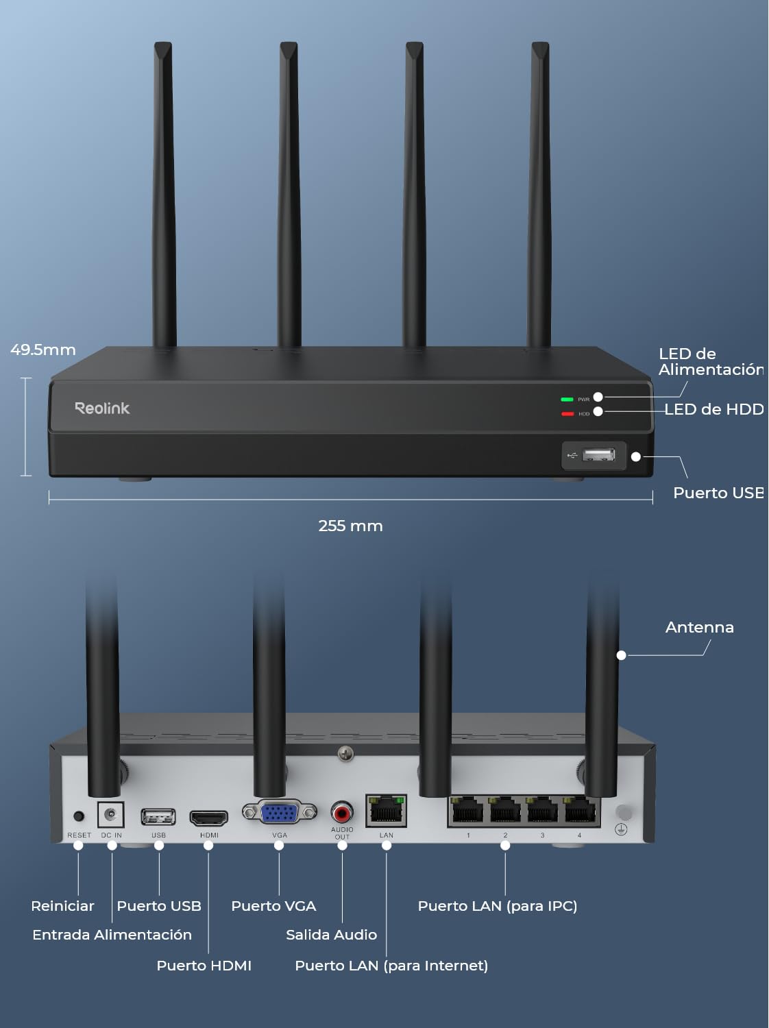Reolink 4K 12CH NVR para la Seguridad Doméstica, Wi-Fi 6 Doble Banda, 2TB HDD, H.265, Compatible con Cámaras Reolink (Excepto cámara 4G con batería), Acceso vía App, Grabación 24/7, RLN12W (Negro)