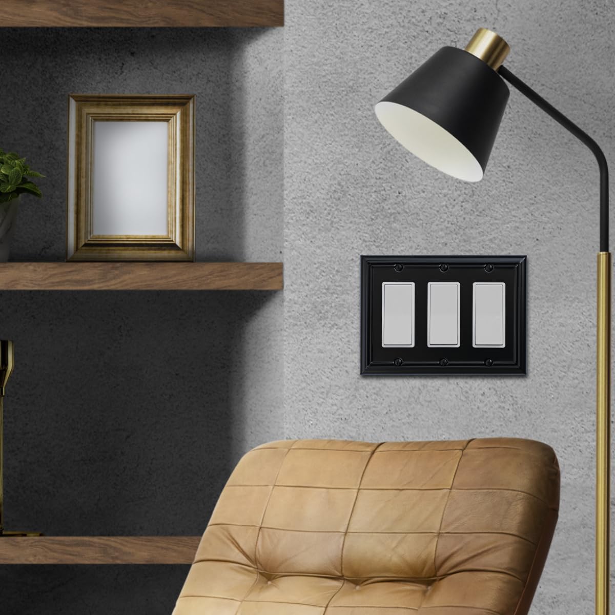 トリプルデコレーター ライトスイッチカバー アドラー メタルウォールプレート 2パック ブラック 3ギャング トリプルロッカー コン