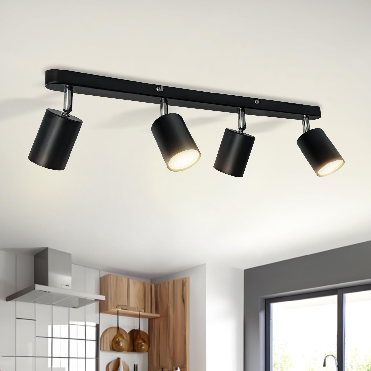 Faretti LED Soffitto Orientabili GU10, 5W Faretti Soffitto 4 Luce, Bianco Caldo 3000K Lampadario Faretti Nero, Lampada Faretti Soffitto per Soggiorno Camera da Letto Corridoio