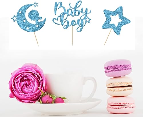 Miniatura 3 de Morndew 24 adornos para cupcakes para bebé niño con corbatín negro para baby shower, fiesta de cumpleaños, decoración de cupcakes