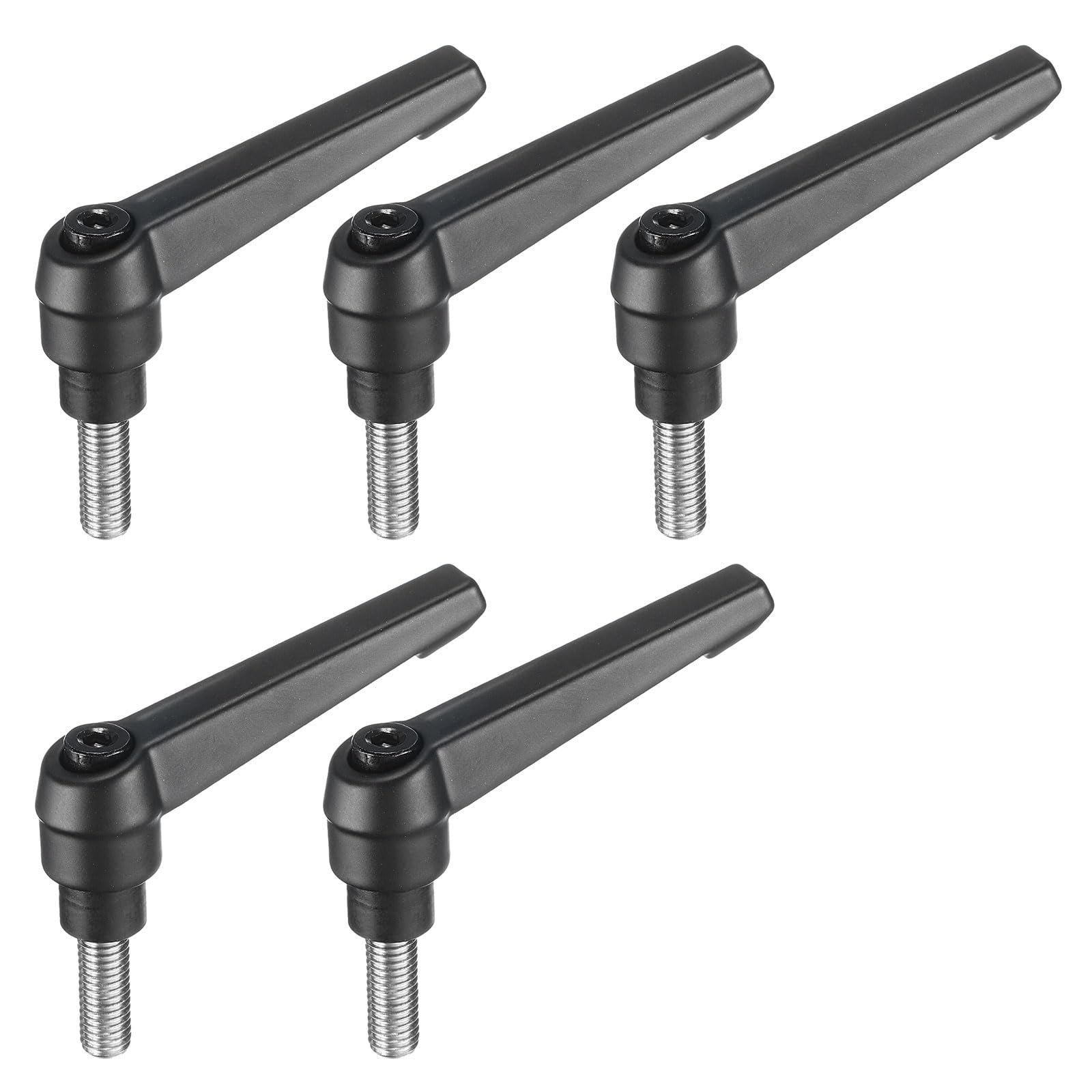uxcell 5pcs Adjustable Clamping Lever Handle M8 x 20mm Metric 304 Stainless Steel Male Threaded Stud Hand Knobs Push Button Ratchet Rotating Screw Handles Bolts with Locking Lever Black