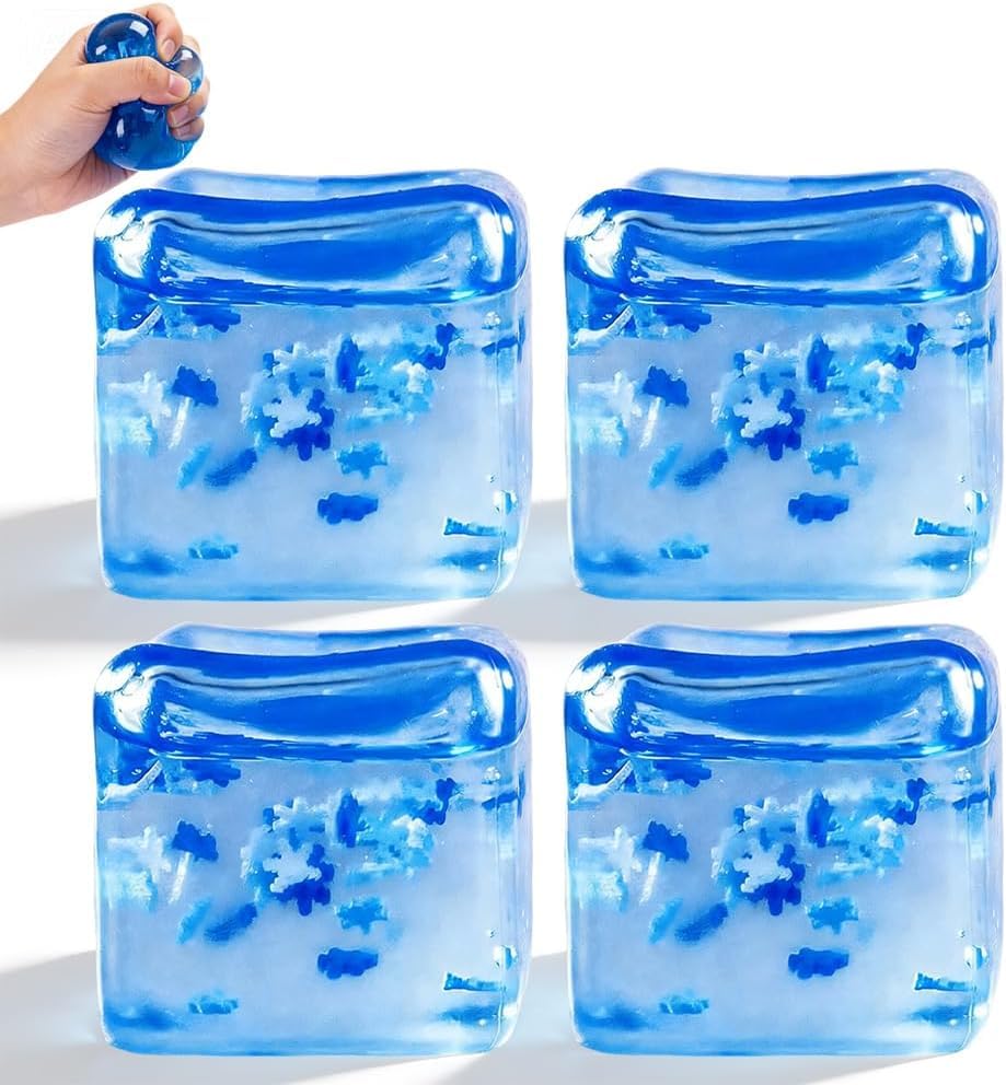 4PCS Stress Balls for Adults, Ice Cube Stress Balls Gift Set,Ice Cube Fidget Toys Stress Balls Gifts for Player 14+ Adults Teens Presents Anxiety Relief Stress Cube Classroom Prizes Office (B)