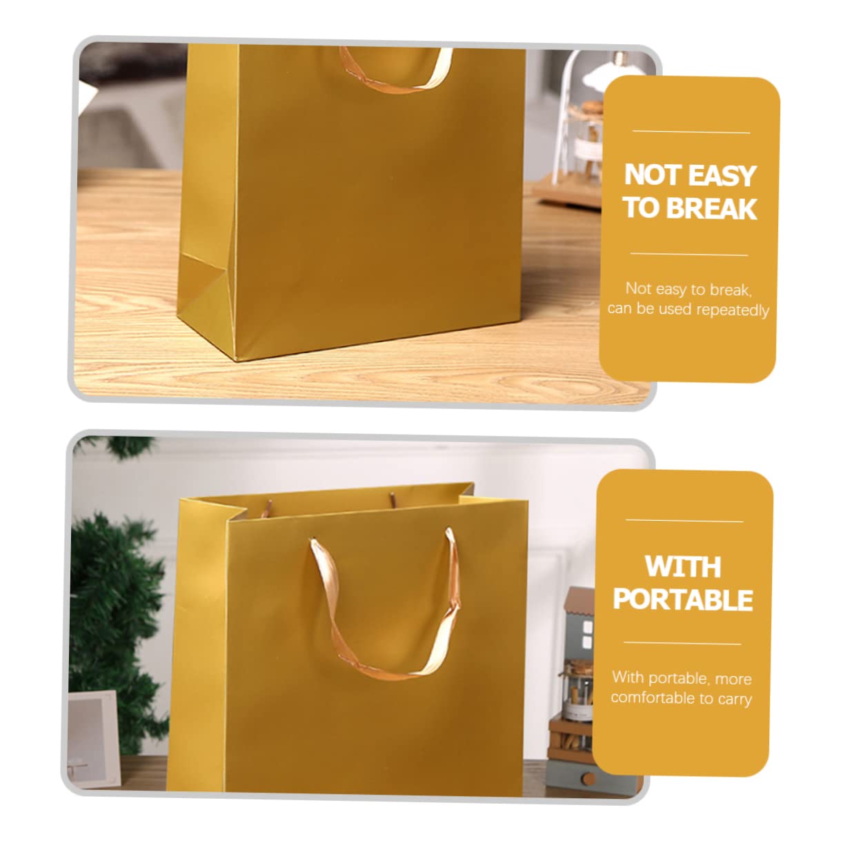 12 Stück Goldene Geschenktüten aus Kraftpapier, Einkaufstüte aus Papier