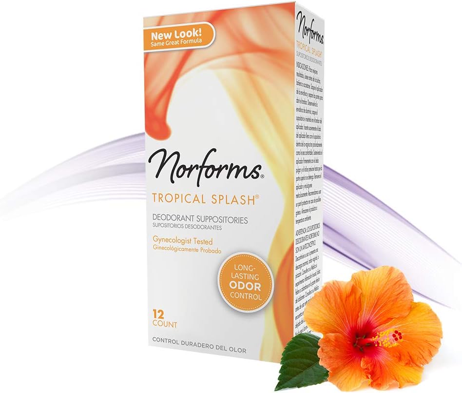 Norforms Feminine Deodorant Suppositories | Long Lasting Odor Control | Tropical Splash | 12 Count | Pack of 3 : Health & Household