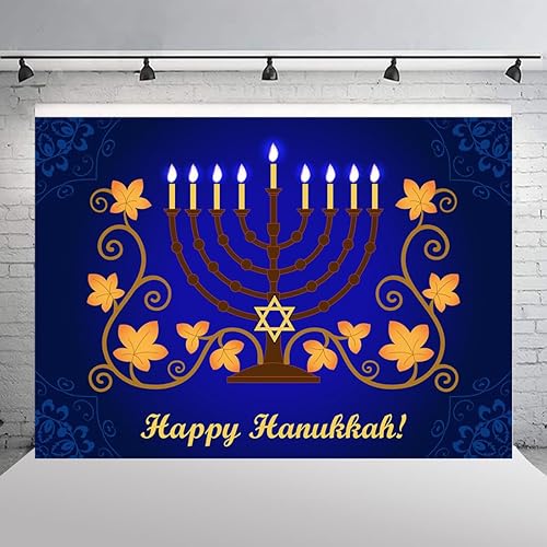 Miniatura 4 de Pancarta de decoración azul de Hanukkah con 9 lámparas doradas, velas, menorá, fotografía judía, fondo, fiesta, festival, vacaciones, suministros