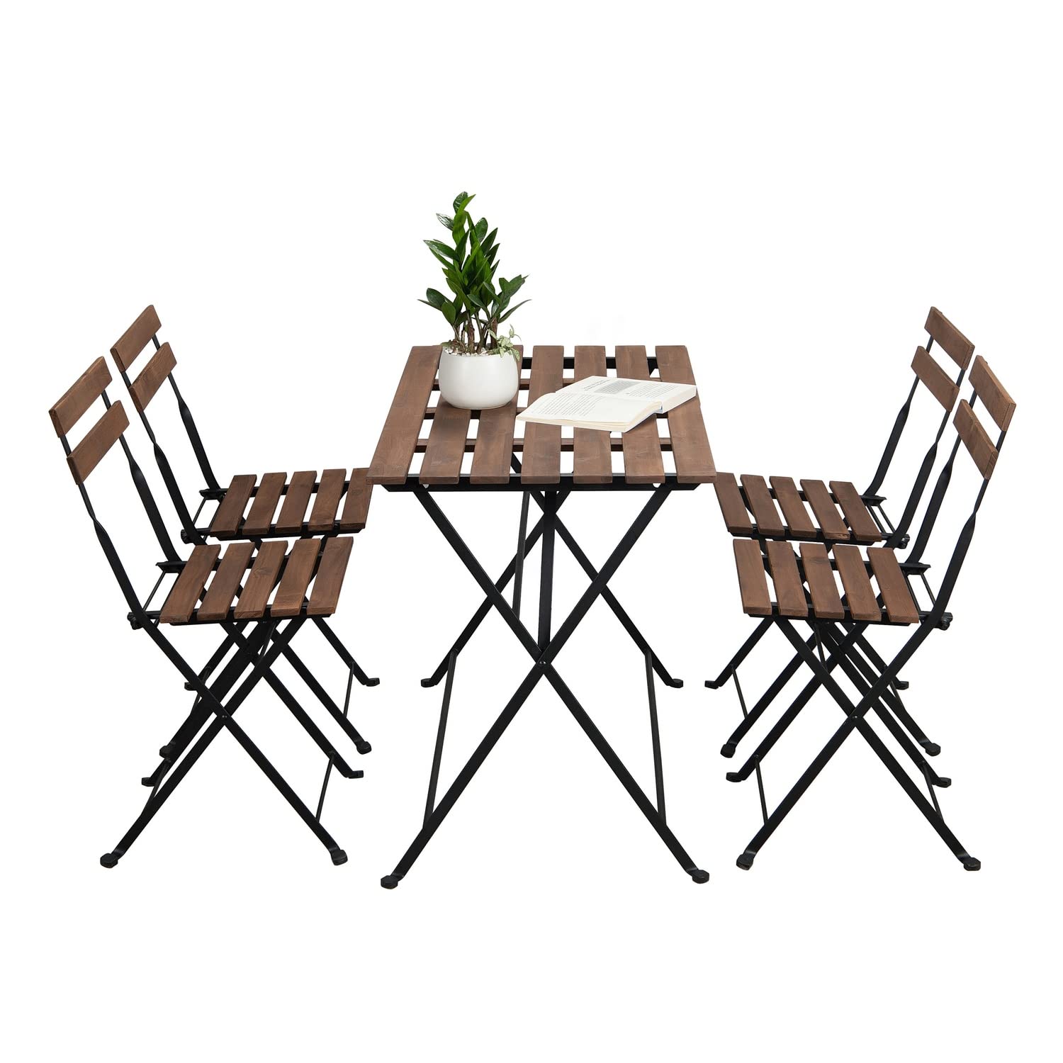 Set Bistrot Da Giardino Estosa - Tavolo E 2 Sedie Pieghevoli In Ferro E Legno Di Acacia, Colore Bianco, Per Terrazza E Balcone