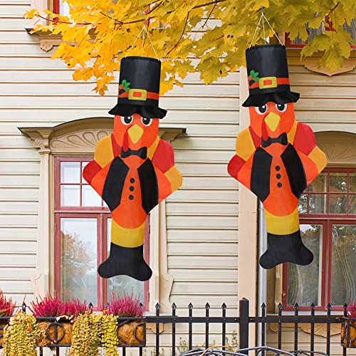 2Pcs Thanksgiving Turkey Windsocks, Thanksgiving Outdoor Hanging Windsocks For Tree Lawn Patio Garden Decor, Fade Resistant Thanksgiving Outdoor Flag For Yard Thanksgiving Party Festival Decorations #TOP3