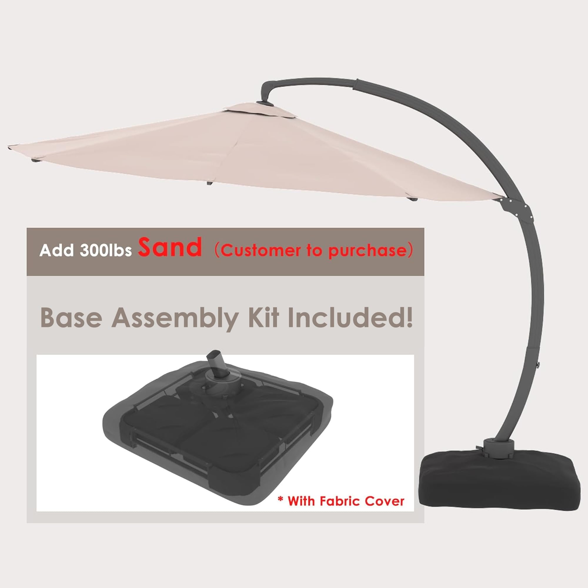 12 foot umbrella patio LAUSAINT HOME 12FT Deluxe Cantilever Umbrella Patio Cantilever Umbrella  with Base Included Heavy Duty Outdoor Umbrellas Garden, Backyard main image 1