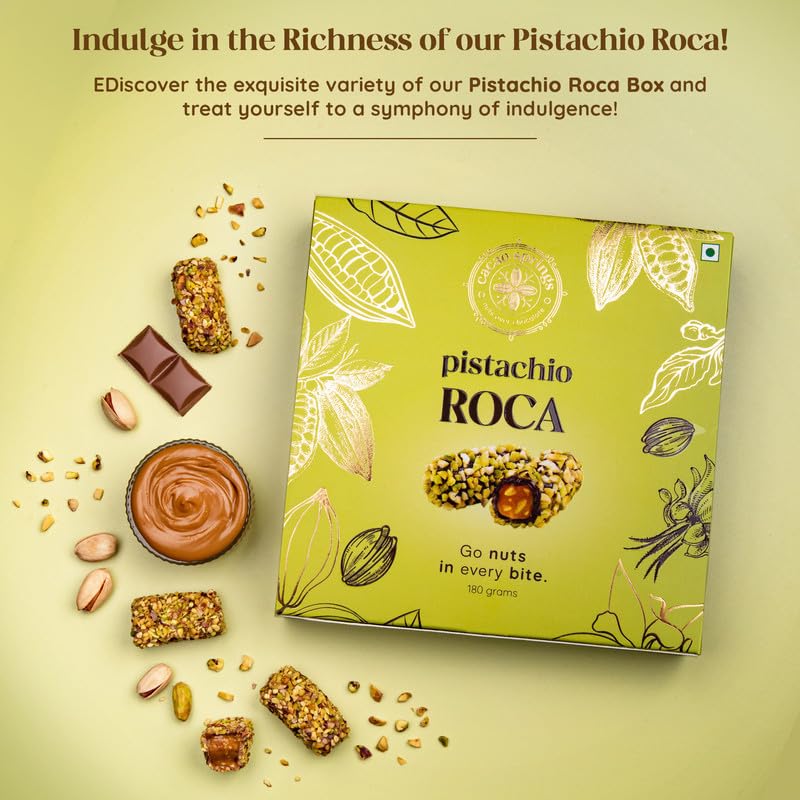 Image of Cacao Springs Premium Pistachio Roca Chocolates for Healthier Snacking, Premium Choco & Nut Delicacy Treats, Premium Gift Hamper for Christmas Gifts, 15 Pieces in Each Box, 1 Box, 180gm