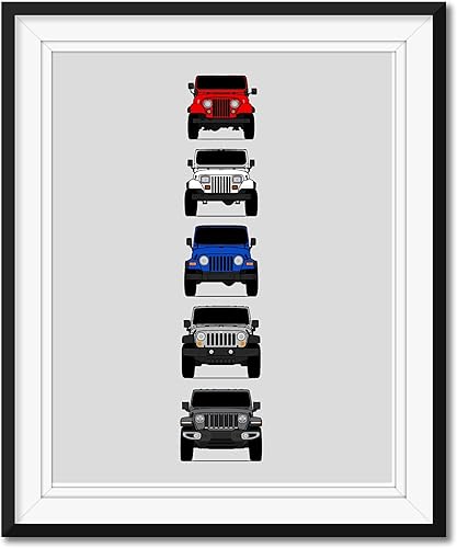 Handmade Poster compatible with Jeep Wrangler Generations and Print of CJ, YJ, TJ, JK, JL - American, 17x22" Metallic Print (Unframed) - Gift for 2.