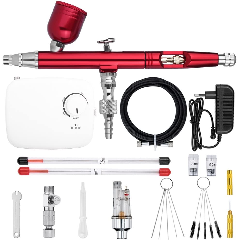 Pulverizador de pintura, Aerógrafo de doble acción con mini batería Kit de compresor de aire inalámbrico de 0,3 mm Herramienta de limpieza de pistola de pulverización for maquillaje Pintura de uñas,A