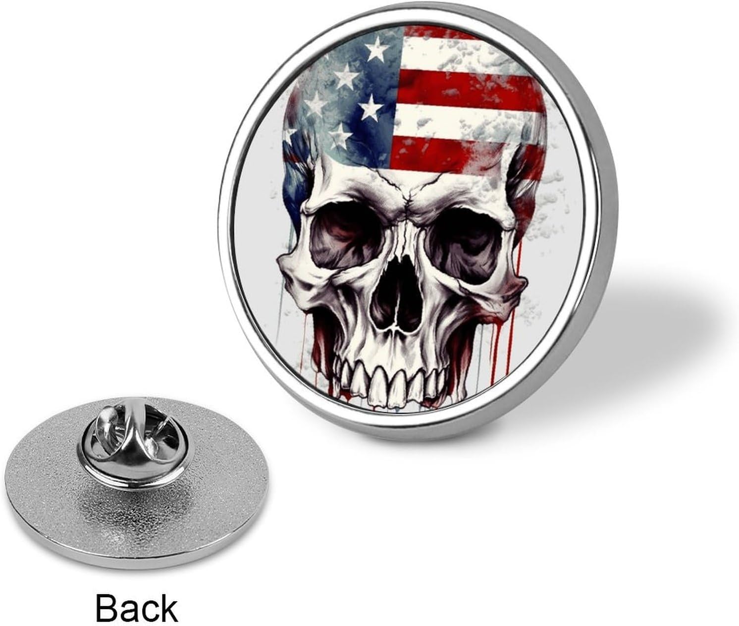 American Flag Skull Lapel Pin Round Badge Brooch Pin for Clothes image 3