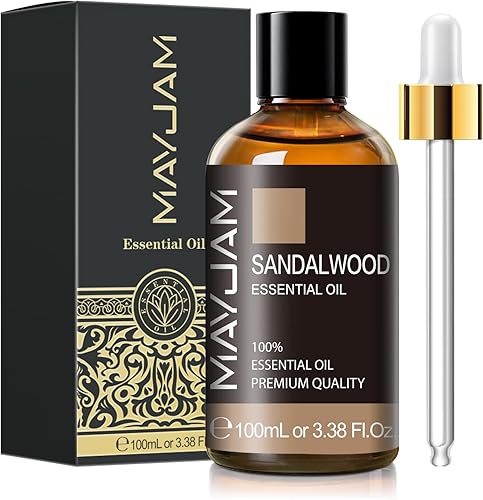 Aceite Esencial de Sándalo, 100ml Aceites Esenciales Puros de MAYJAM, Aceite de Sándalo de Gran Volumen, Perfecto para Difusor de Aromaterapia,