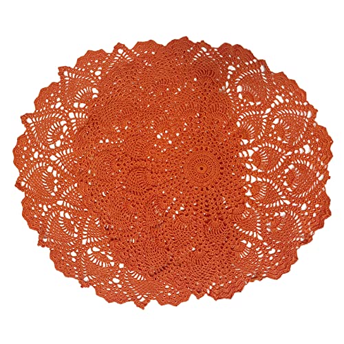 Bibitime Lace Placemats Table Doilies Round Handmade Crochet Doily Kitchen Cup Mug Mats (Orange, 16 To 17.5 Inches-2Pcs) #TOP2