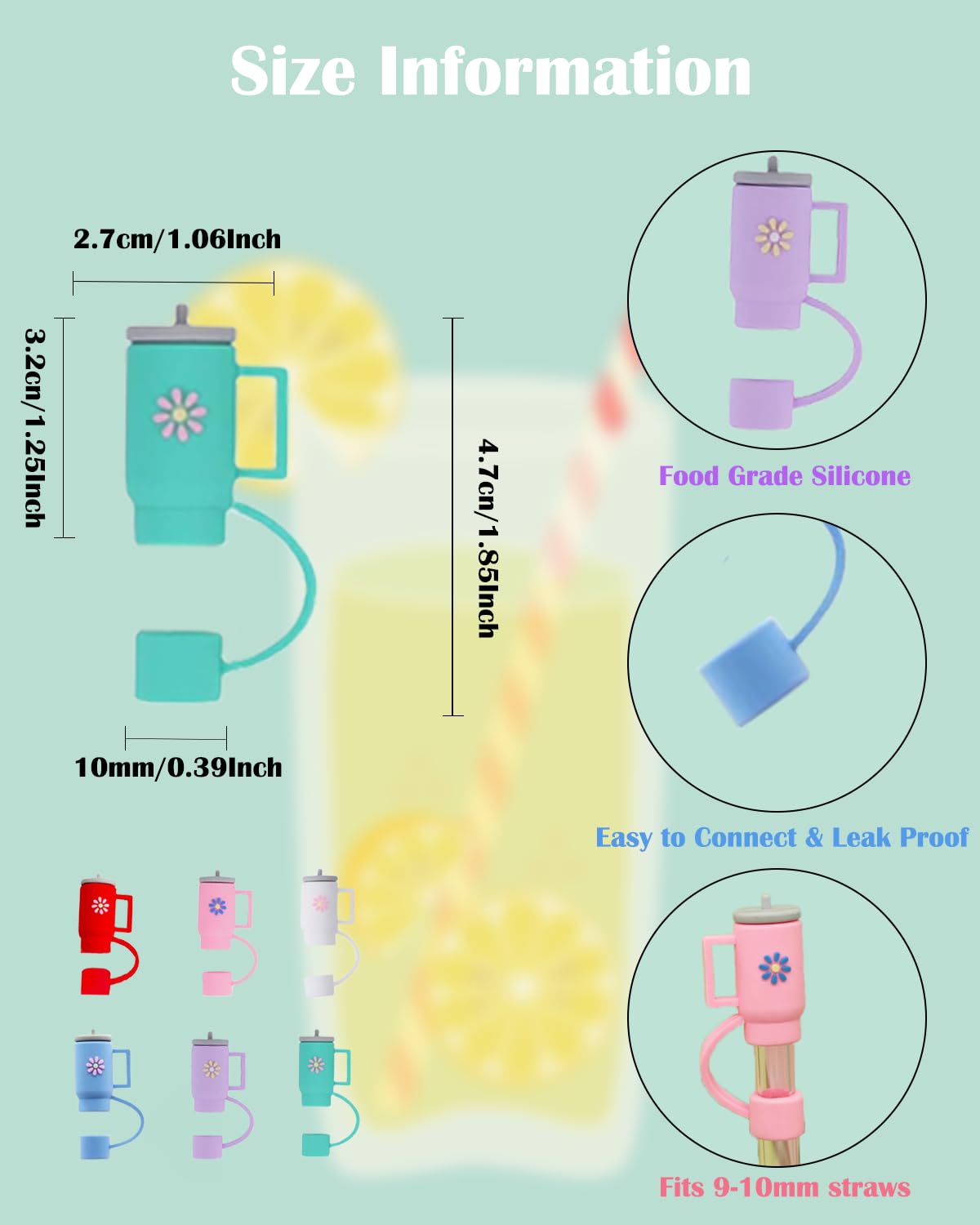 Litave Straw Cover Cap for Stanley Cup, Dust-Proof 10mm Reusable Straw Tips Lids, 6PCS Silicone Straw Toppers for Stanley Accessories 30 & 40 Oz Tumblers