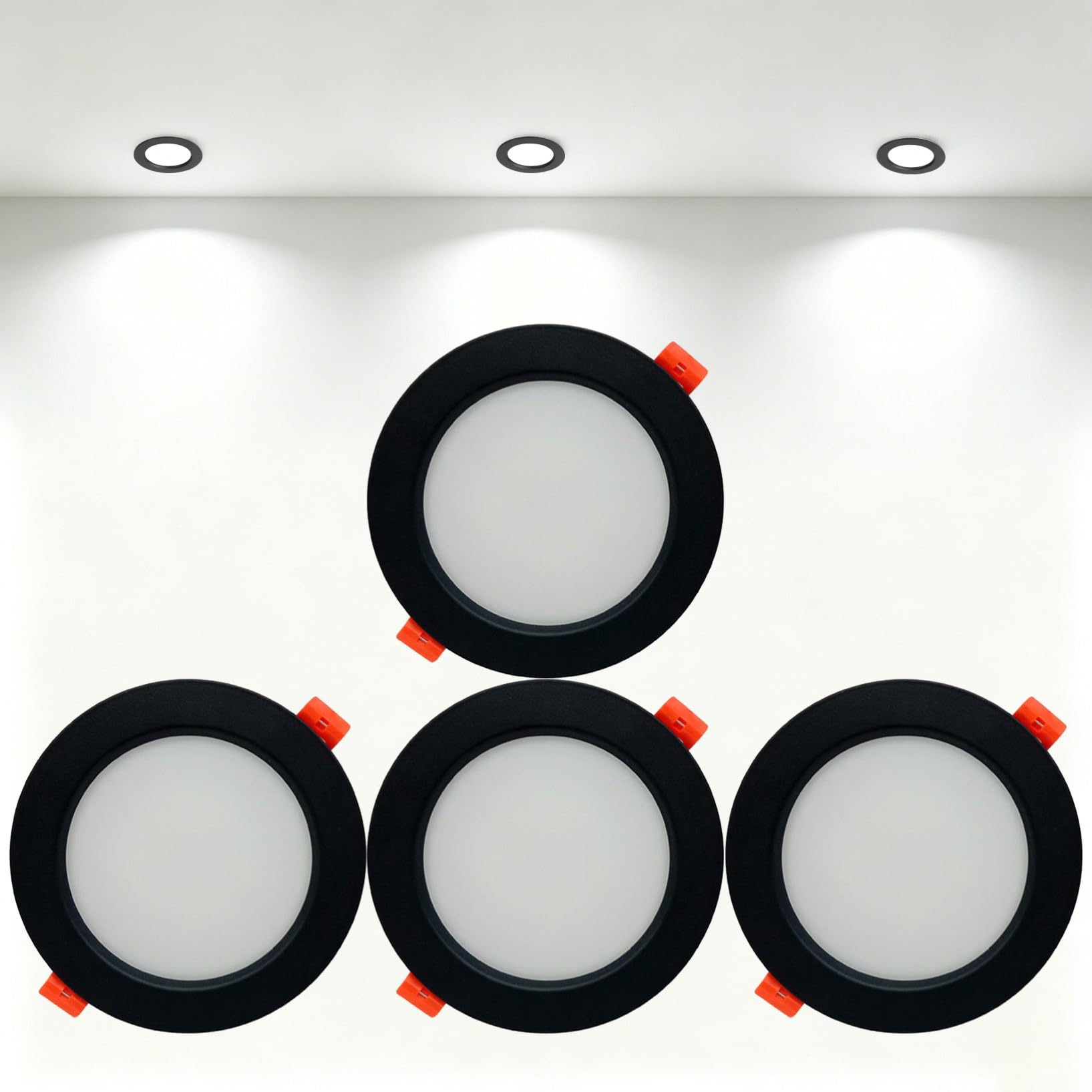 VOGHMOLD 24W Ultra Slim LED Downlight Recessed Ceiling Light 8 inch, 6000K Spot Lights Black Aluminum Trim, Cut Φ190-210mm, AC110-240V Panel Lighting for Office Hallway Closet, 4 Pack