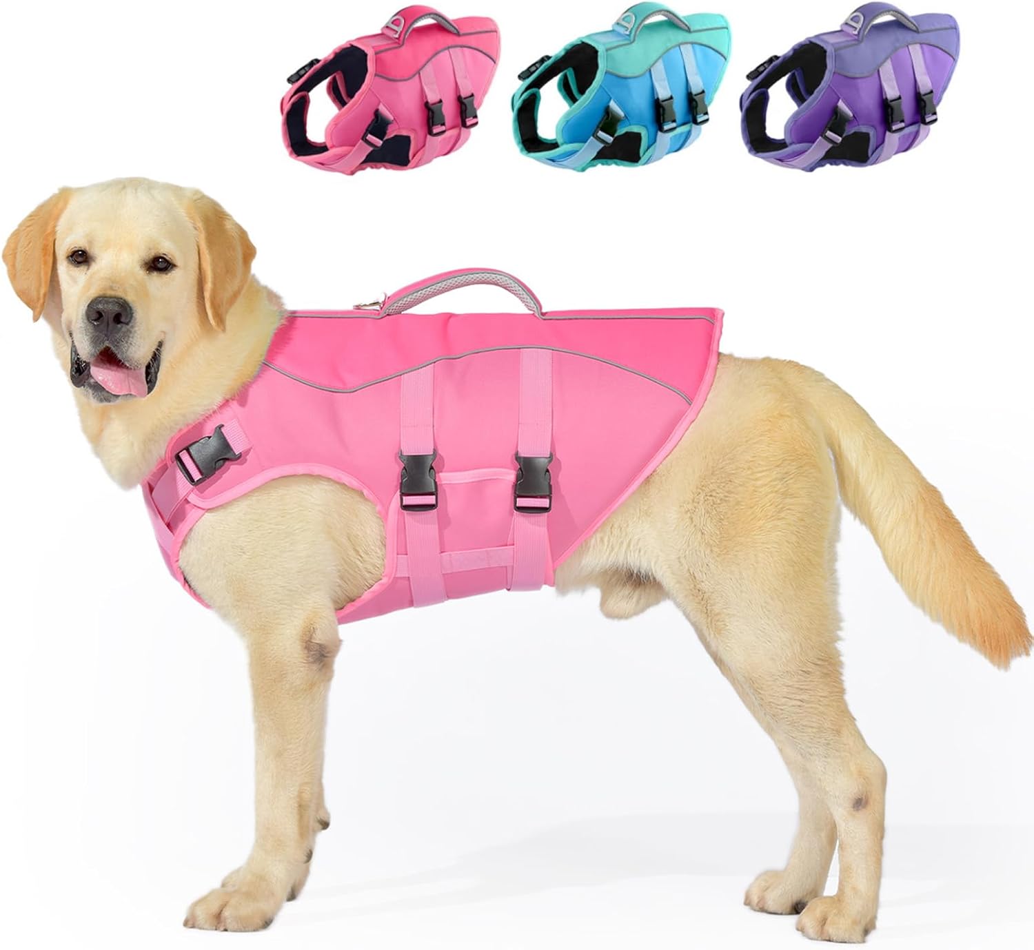 Dog Life Jacket Medium, High Flotation Dog Life Vest for Swimming Boating, Reflective Puppy Lifejacket with Superior Buoyancy and Rescue Handle, Adjustable Dogs Floating Vests