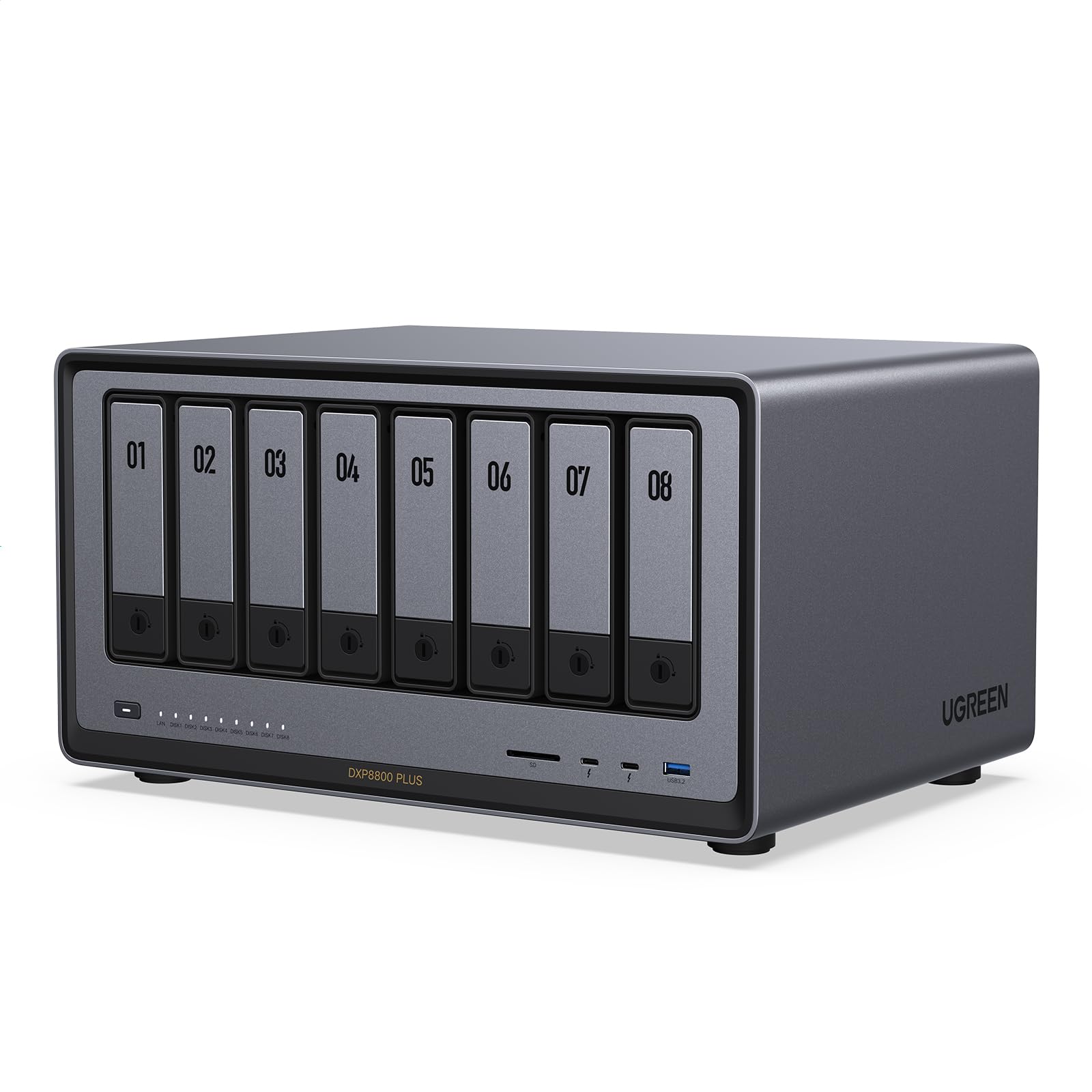 UGREEN NASync DXP8800 Plus 8-bayowy NAS biurkowy procesor Intel i5 1235U 10 rdzeni 8 GB RAM DDR5 SSD 128 GB 2 porty 10 GbE 2 sloty M.2 NVMe HDMI 8K 2 porty TBT4 NAS bez dysków
