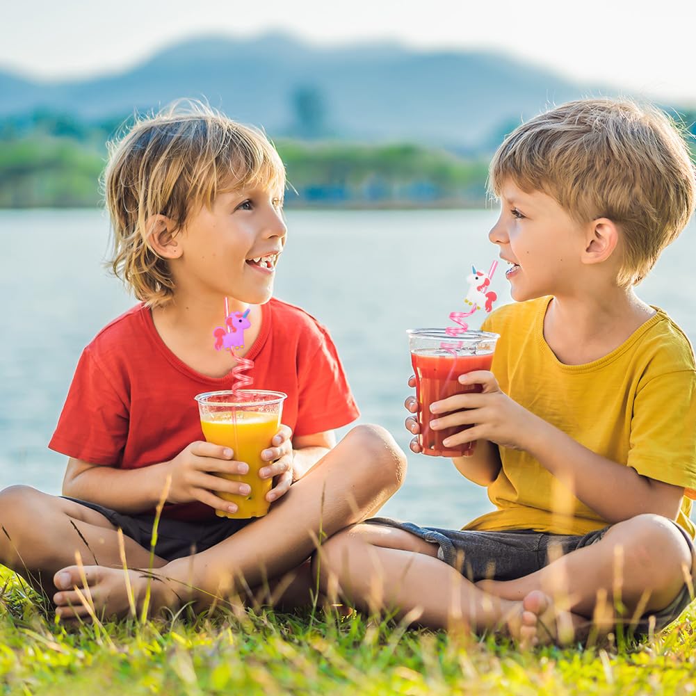 AUAUY Pajitas de plástico, 16 pajitas reutilizables, pajitas de plástico rizadas de unicornio, pajitas de verano para piscina hawaiana para fiestas de cumpleaños, decoración de Navidad, accesorios